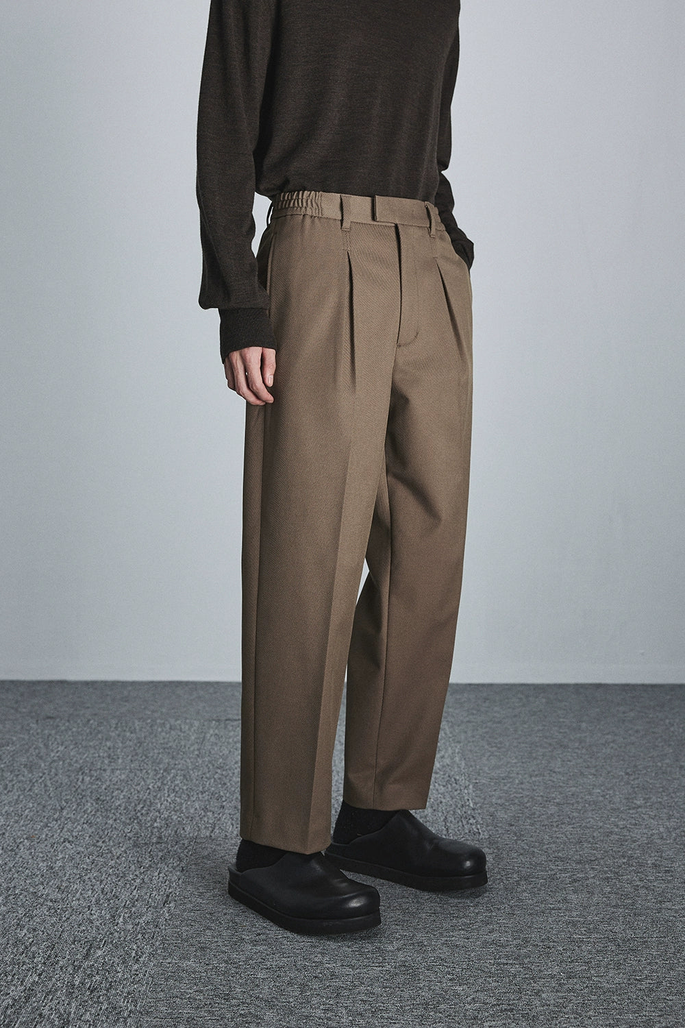 Semi-Elastic Waist Wide-Leg Casual Cropped Pants