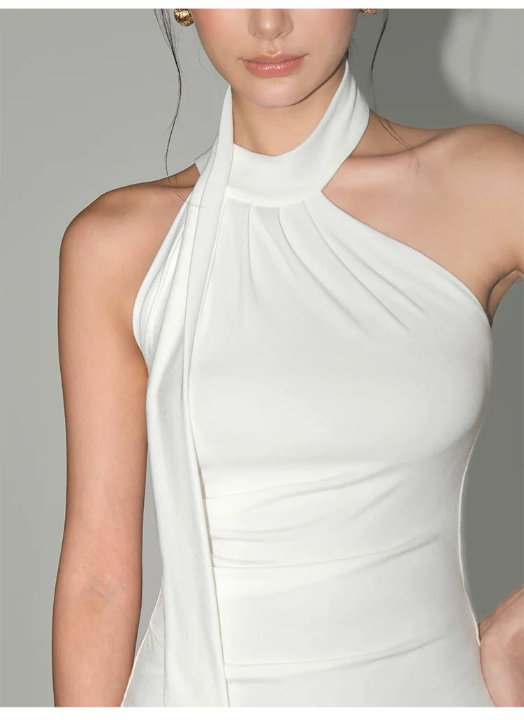 Ribbon Drape Asymmetric Halter Top