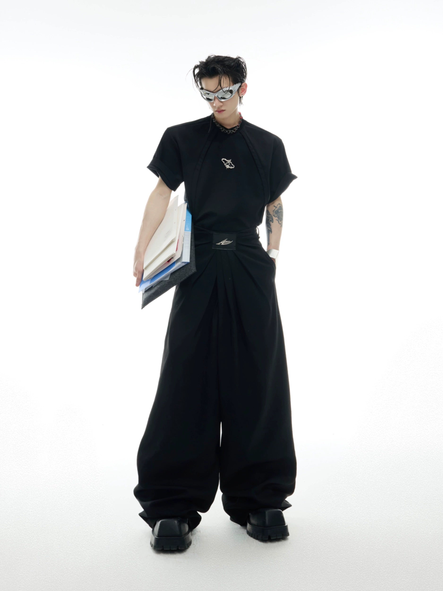 Black Wide Leg Oversized Skater Pants