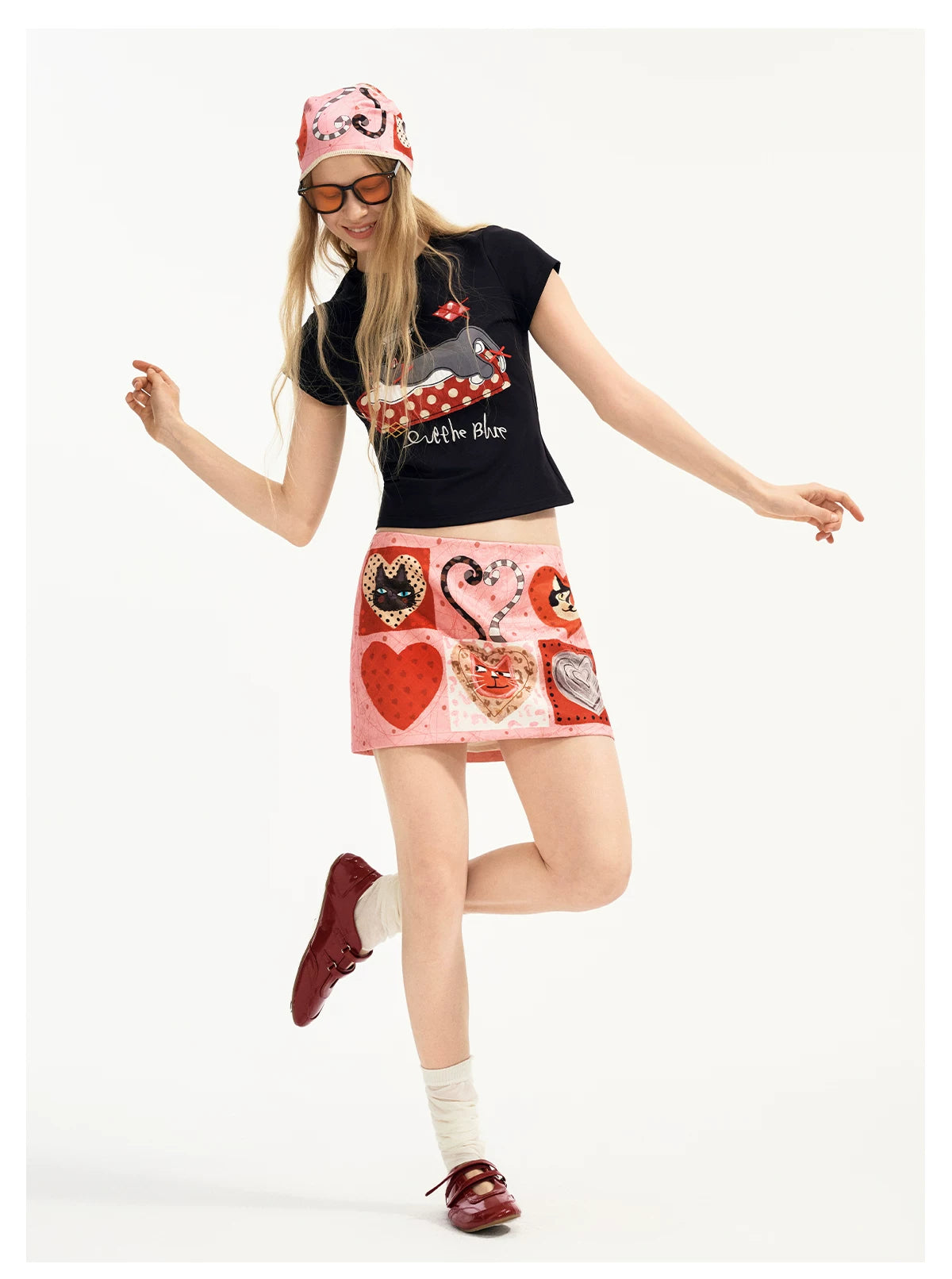 Candy Hearts Kitty Patchwork Mini Skirt