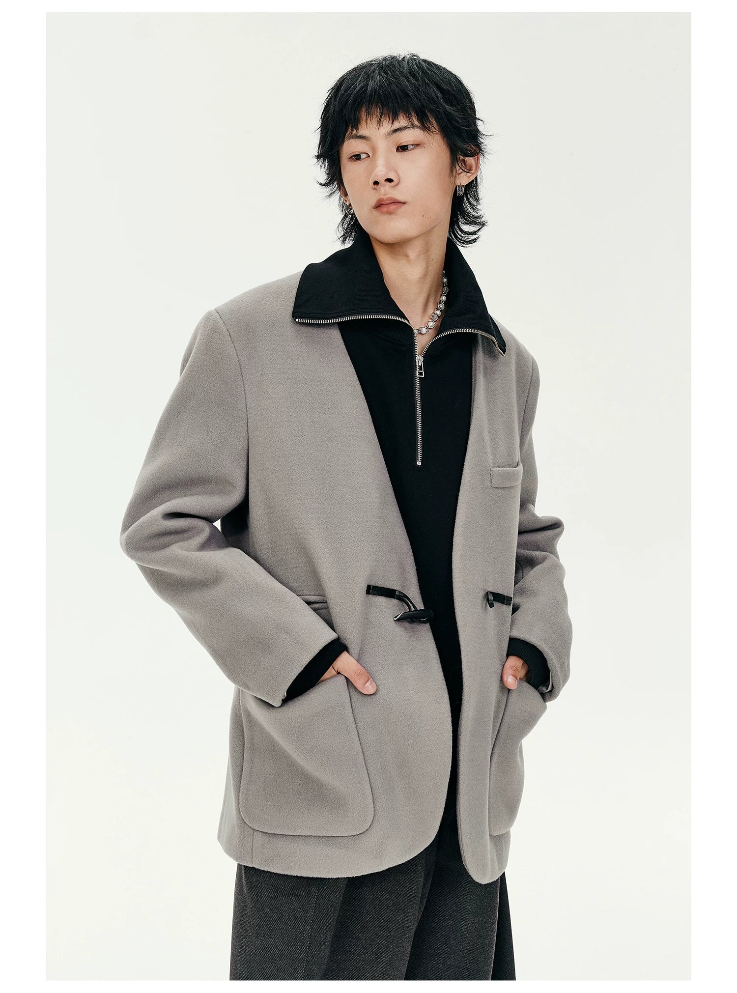 Toggle Closure Collarless Blazer