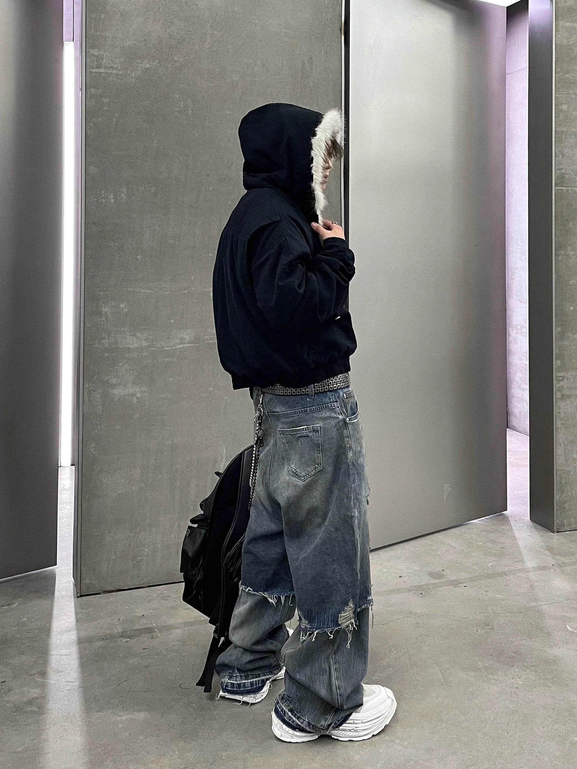 Fake Faux Fur Hood Bomber Jacket