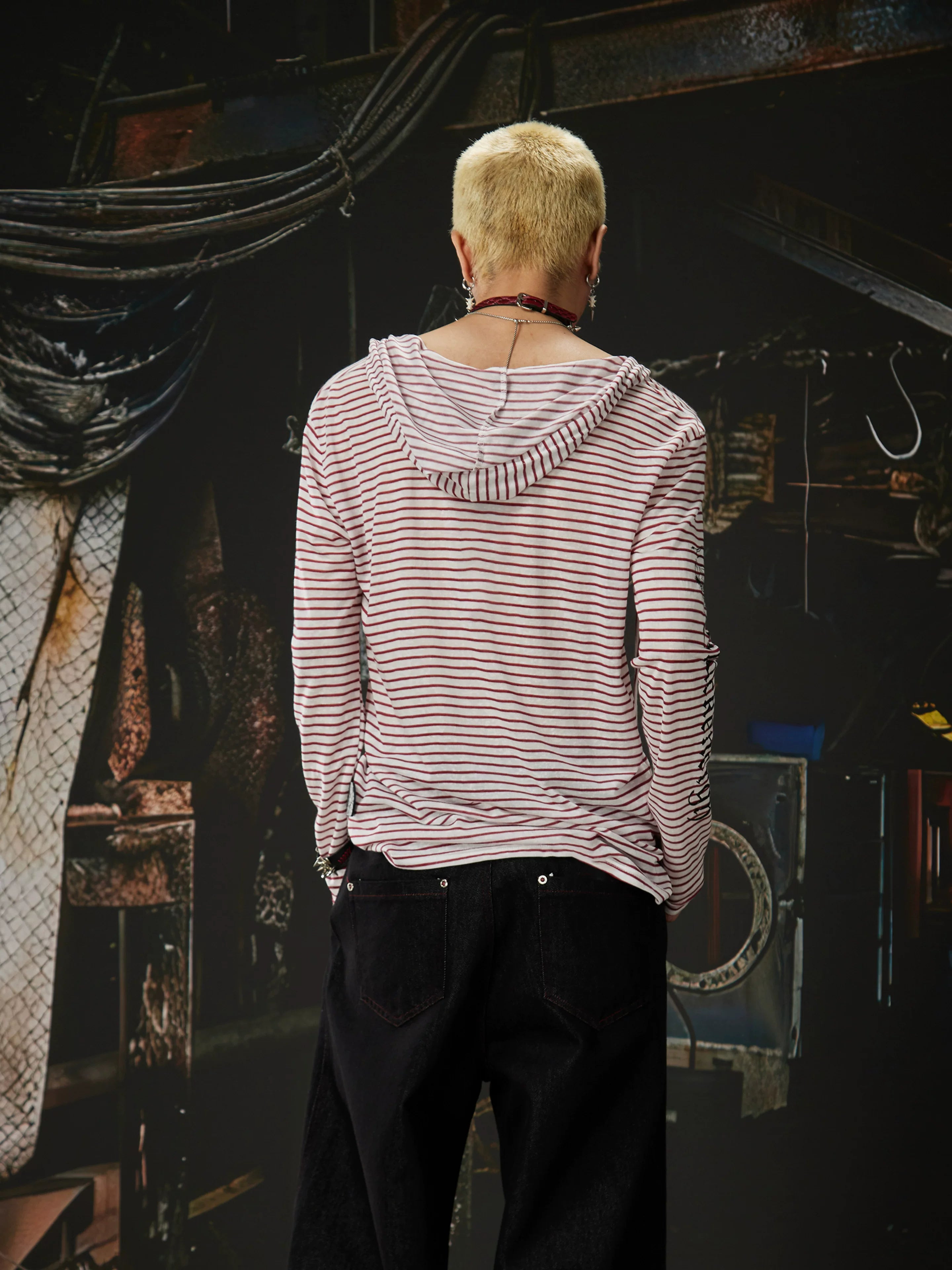 Unchained Script Striped Hooded Longsleeve