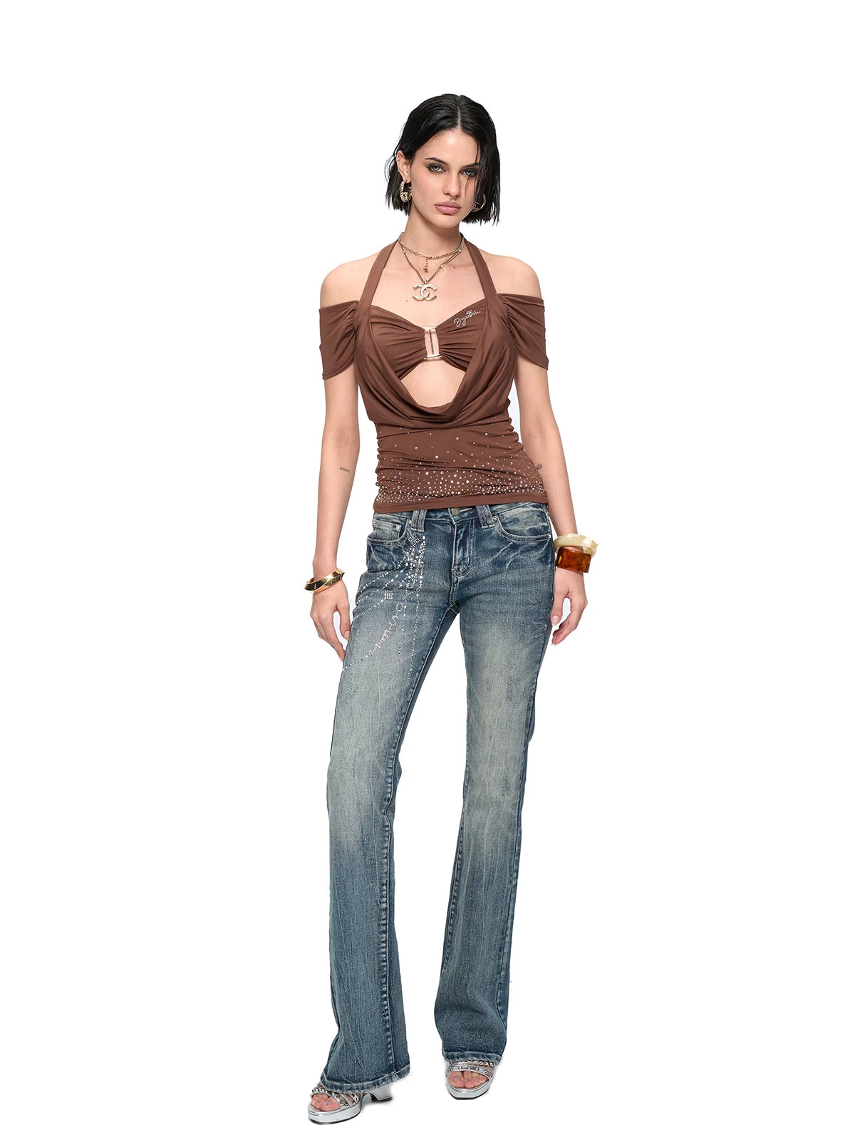 Starlit Chain Arc Bootcut Jeans