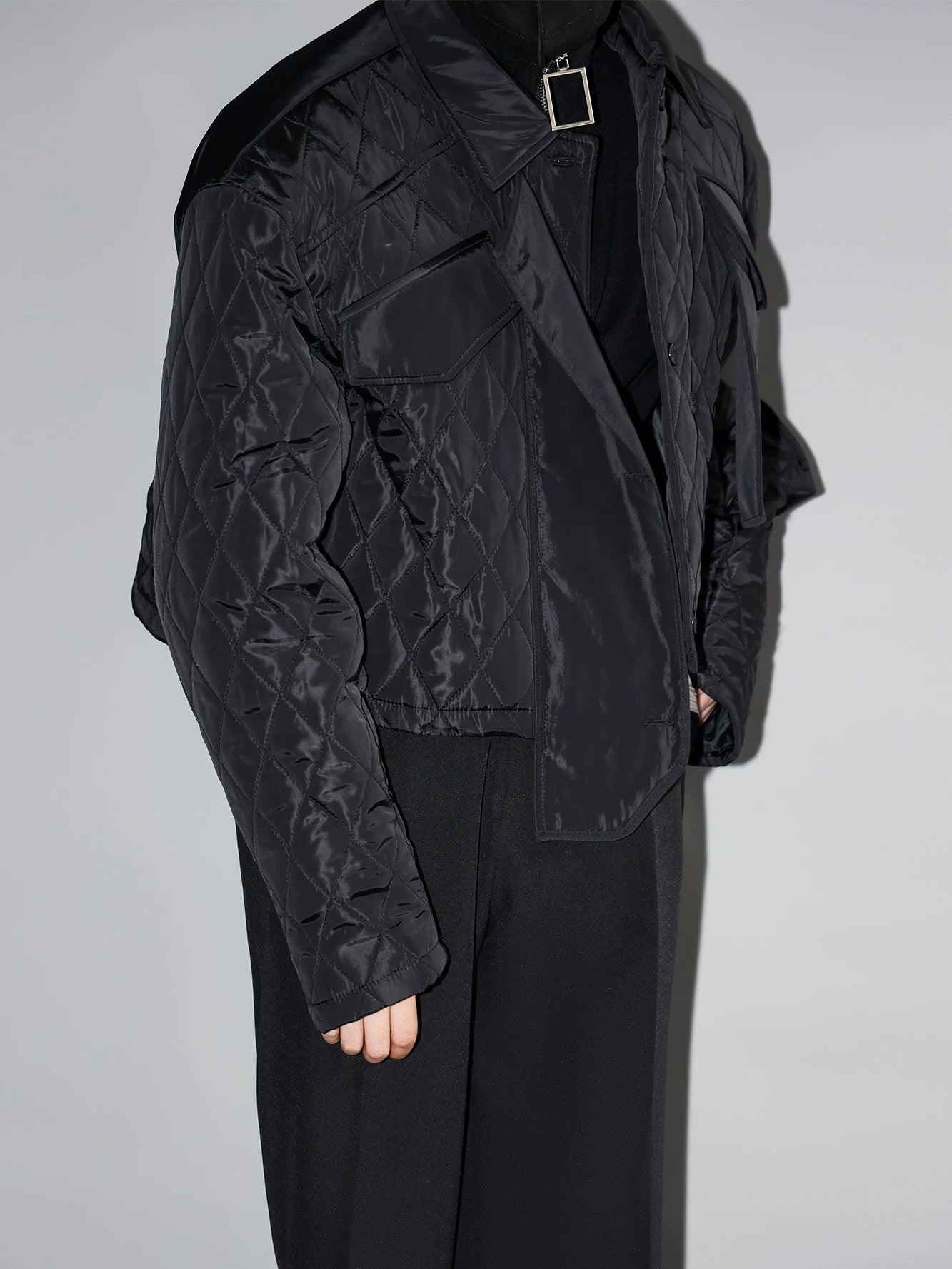 Midnight Grid Quilted Utility Crop Jacket
