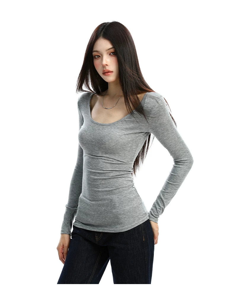 Lace Veil Scoop Neck Long Sleeve Top
