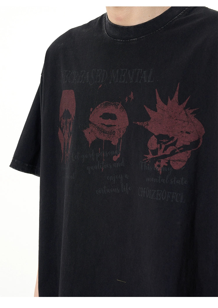 Black Oversized Graphic Tee with Red Print