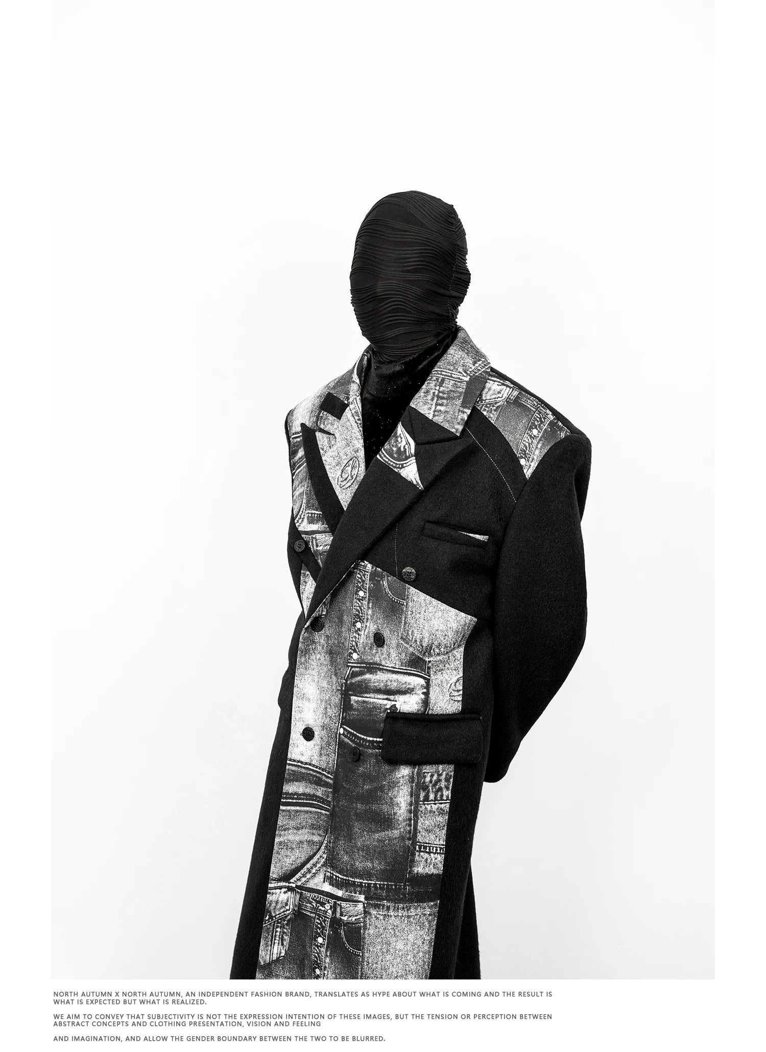 Monochrome Relic Spliced Denim Panel Overcoat
