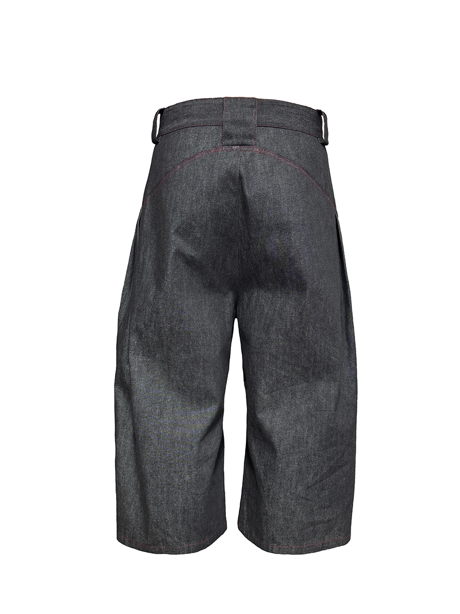 Wide-Leg Cropped Denim Trousers with Contrast Stitching