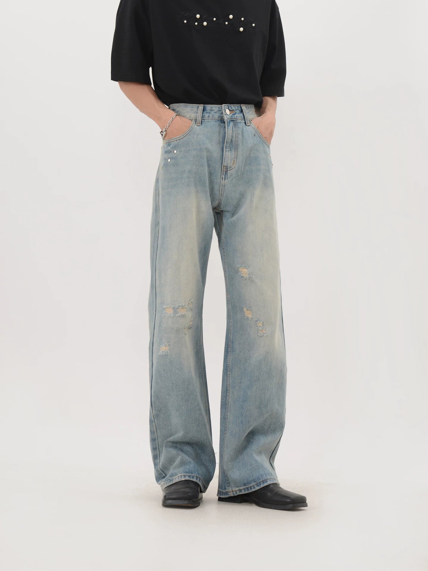 Shoreline Distressed Wide Denim