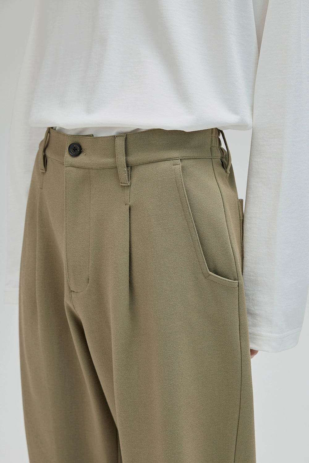 Semi-Elastic Waist Wide-Leg Straight Cropped Pants