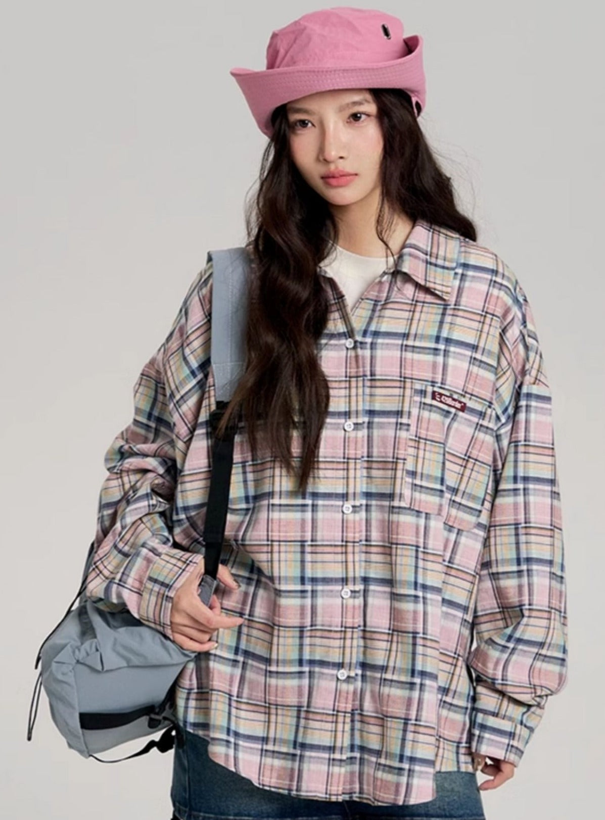 Hip-Hop Loose Fit Plaid Shirt - chiclara