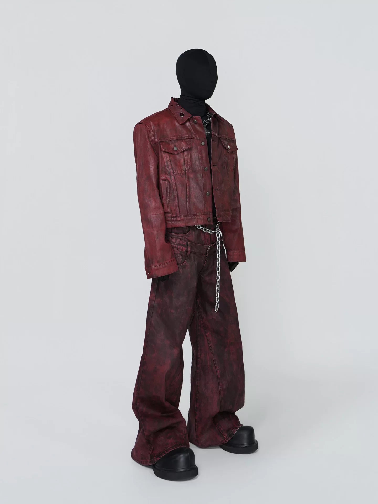 Crimson Haze Chain-Wash Wide Jeans