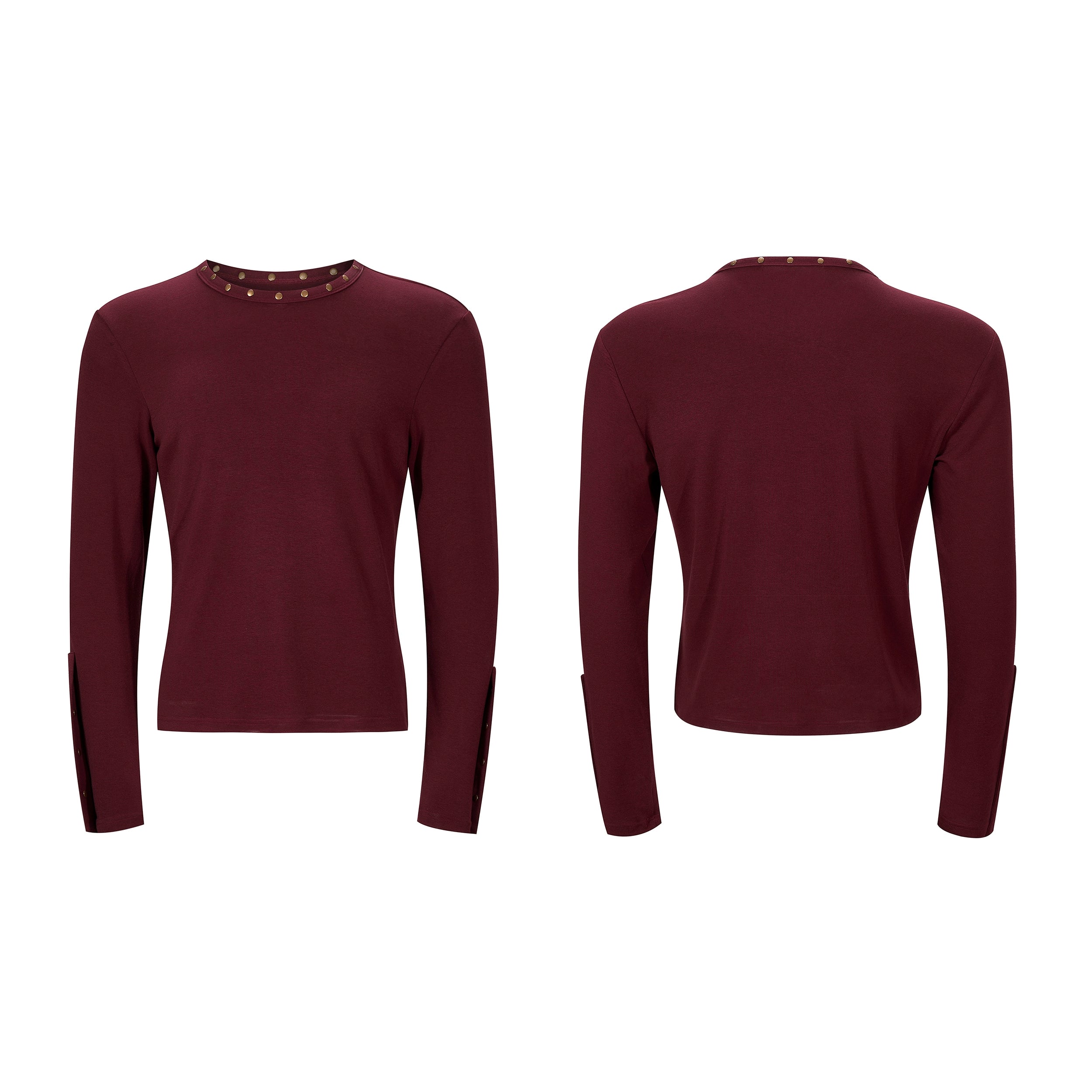 Long Sleeve Top with Studded Neckline and Cuffs