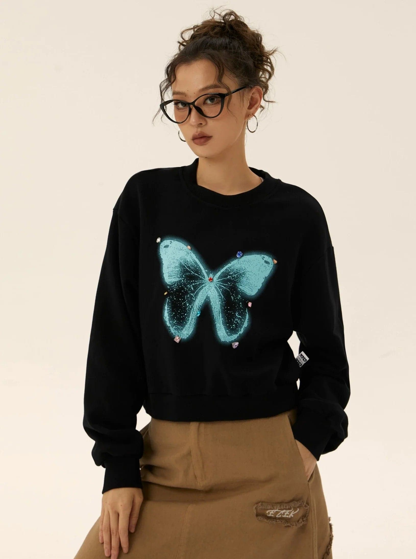 Butterfly Print Vintage Sweatshirt - chiclara