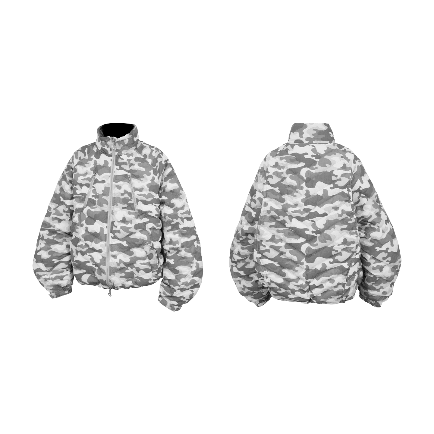 Chevron Quilted Stand Collar Puffer Jacket