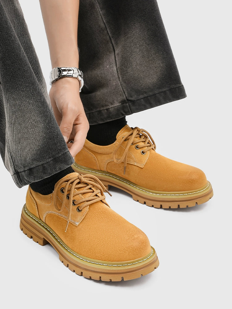 Distressed Leather Chunky Derby Shoes