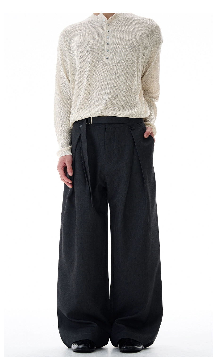 Sand Crest Draped Wide Trousers