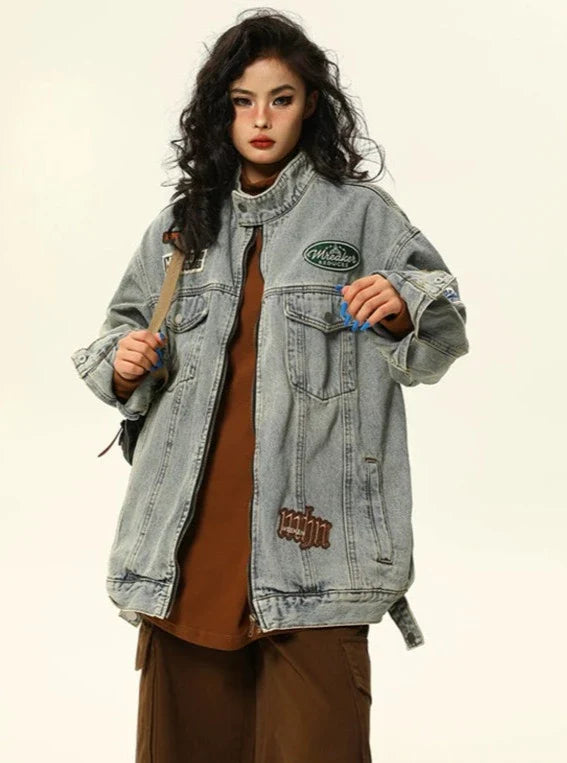 Oversized Vintage-Style Denim Jacket