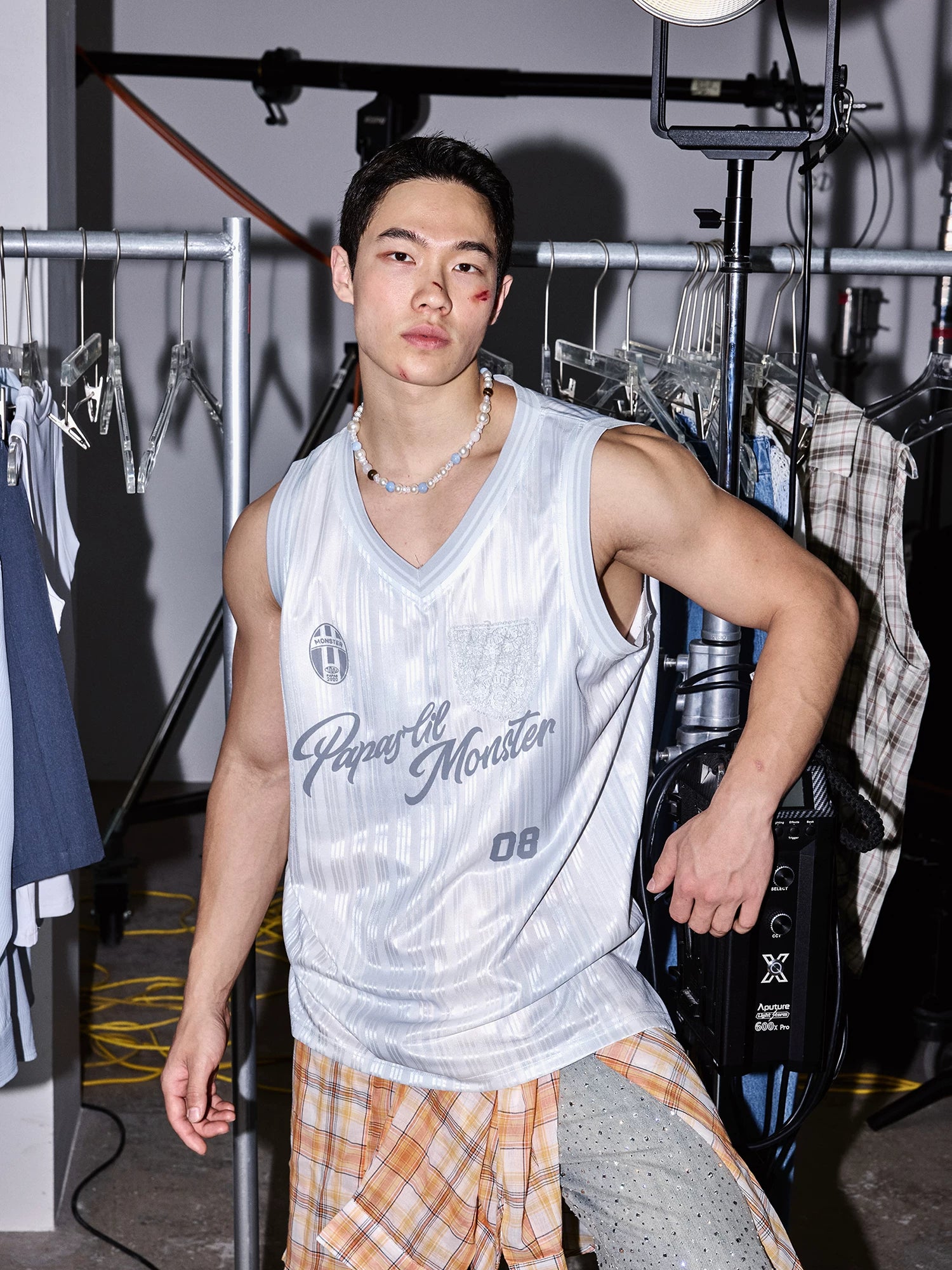 Silver Stripe Mesh Jersey Tank