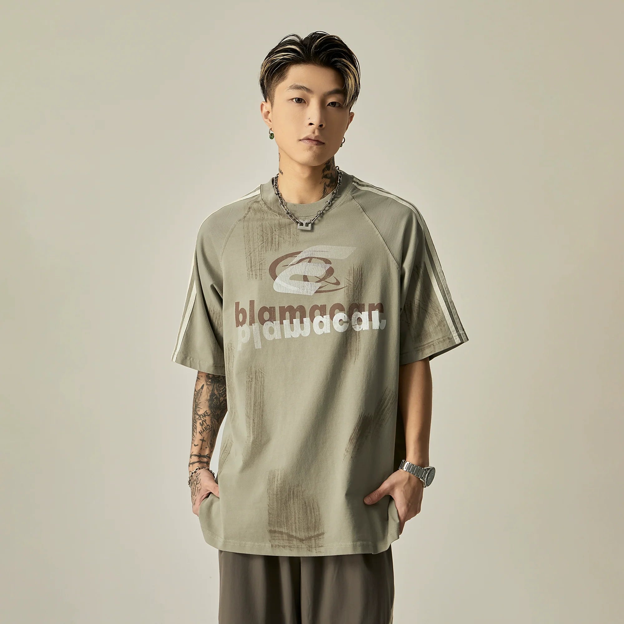 Blamacal Triple Stripe Oversized Logo Tee