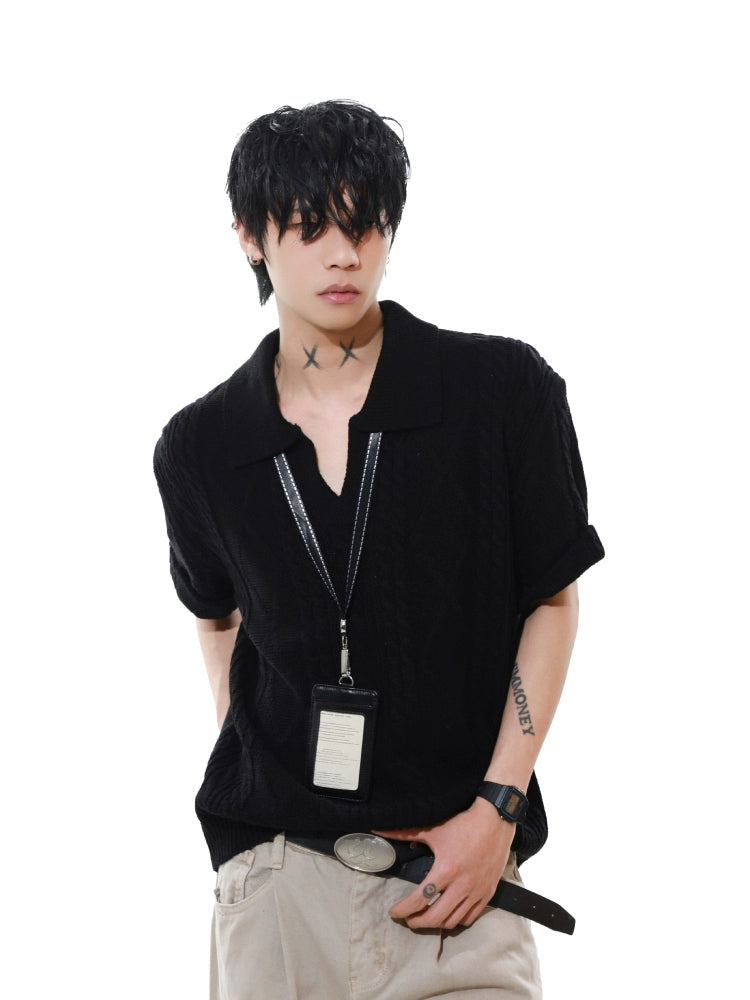 Sandstone Cable Knit Polo Tee