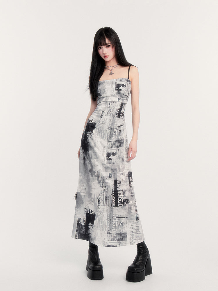 Newspaper Print Slip Dress