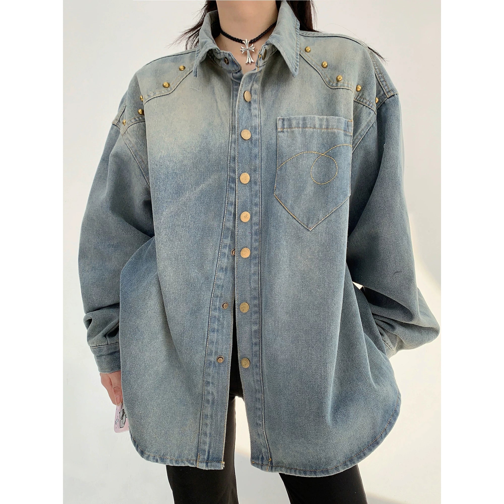 Galaxy Rivet Oversize Denim Shirt