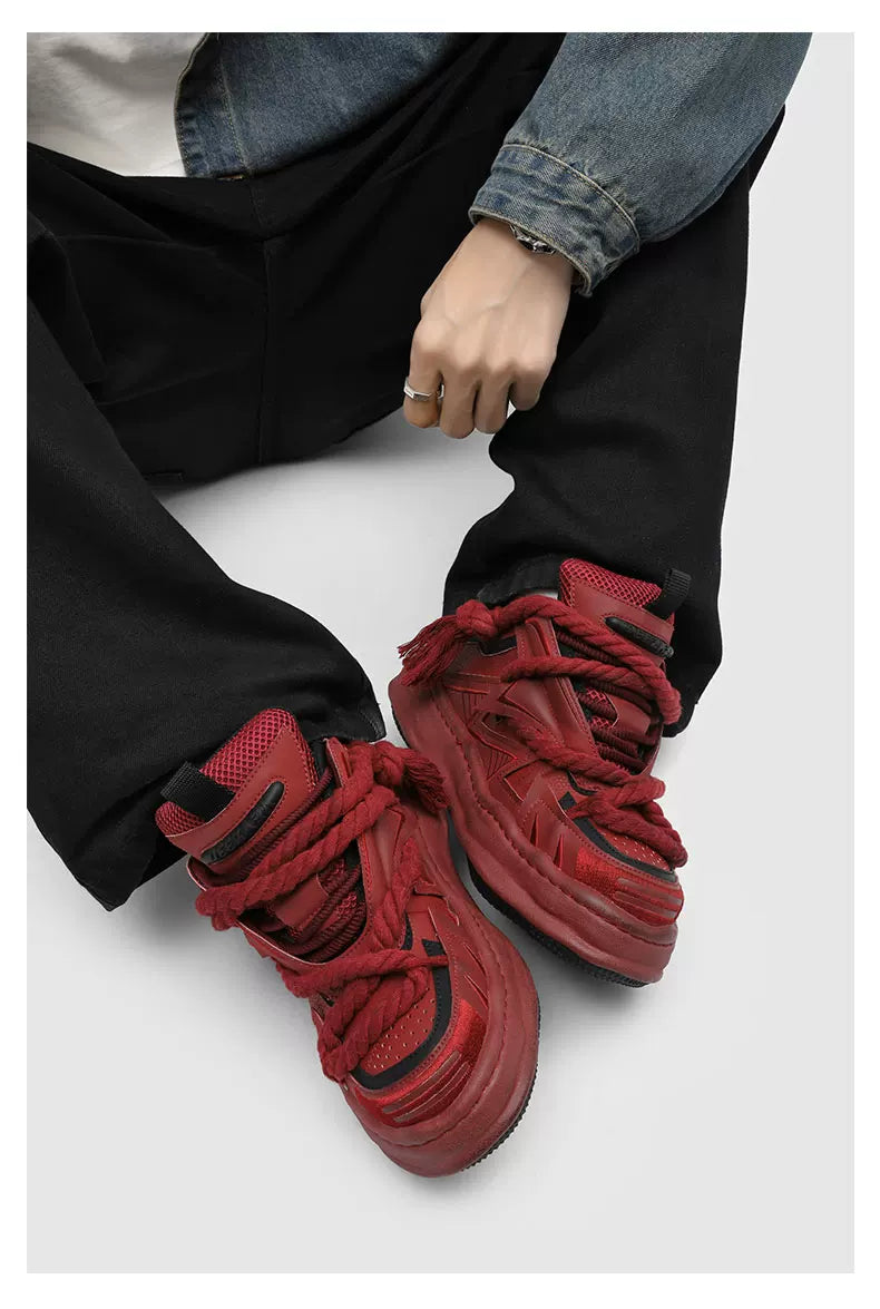 Distressed Rope-Lace Chunky Sneakers