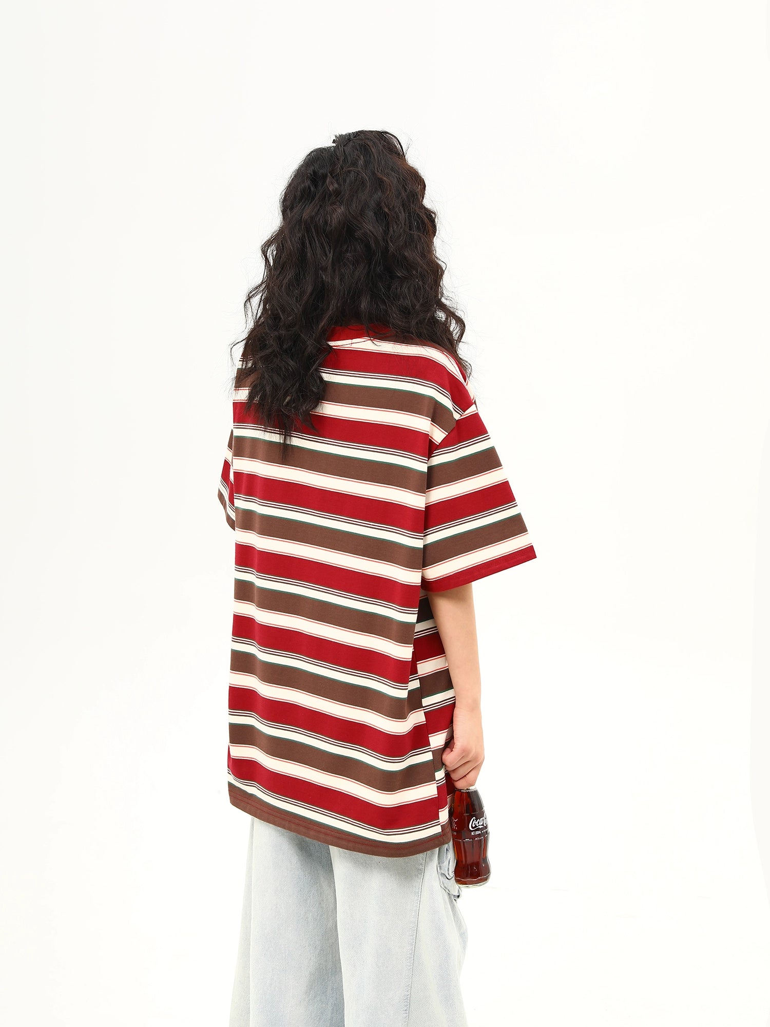 Brown and Red Striped Oversized Tee