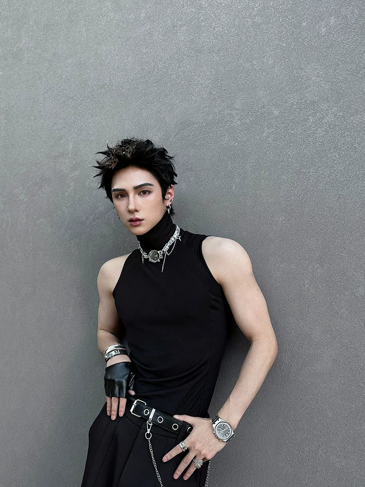 Midnight Obsidian Sleeveless Turtleneck Top