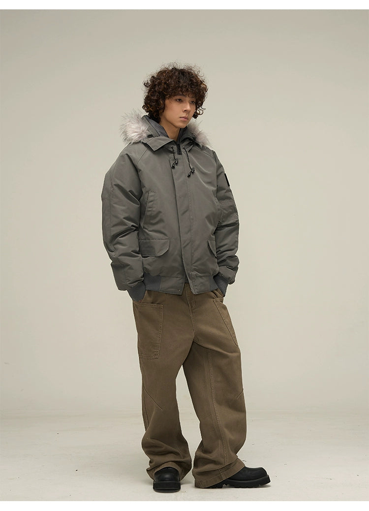Full Zip Front Fur Hooded Puffer Jacket