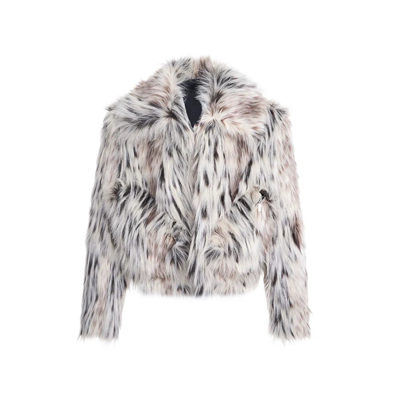 Leopard Fake Fur Jacket & Wide-Leg Fake Fur Pants Setup