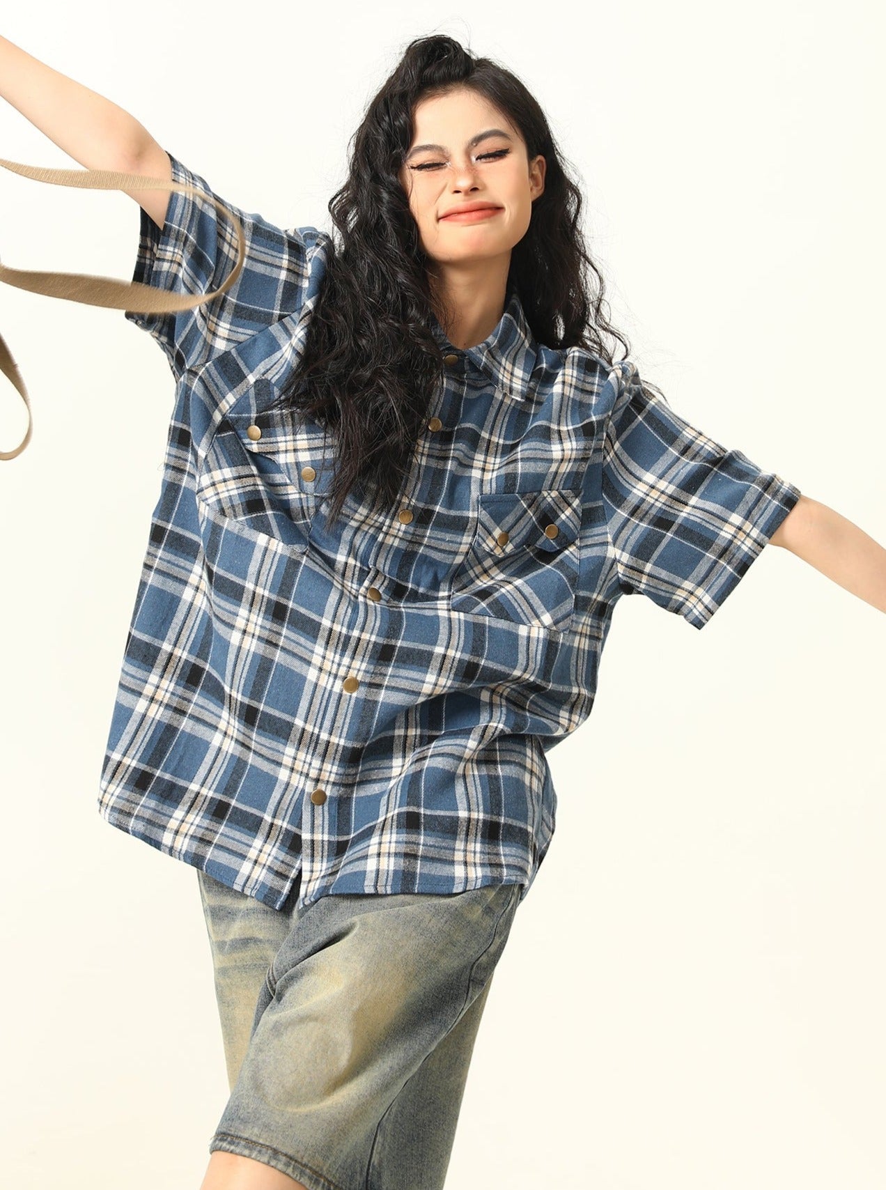 Vintage Pocket Plaid Oversized Shirt