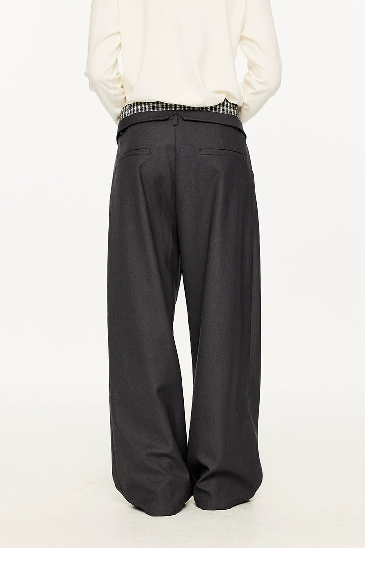 Plaid Waist Detail Wide-Leg Trousers