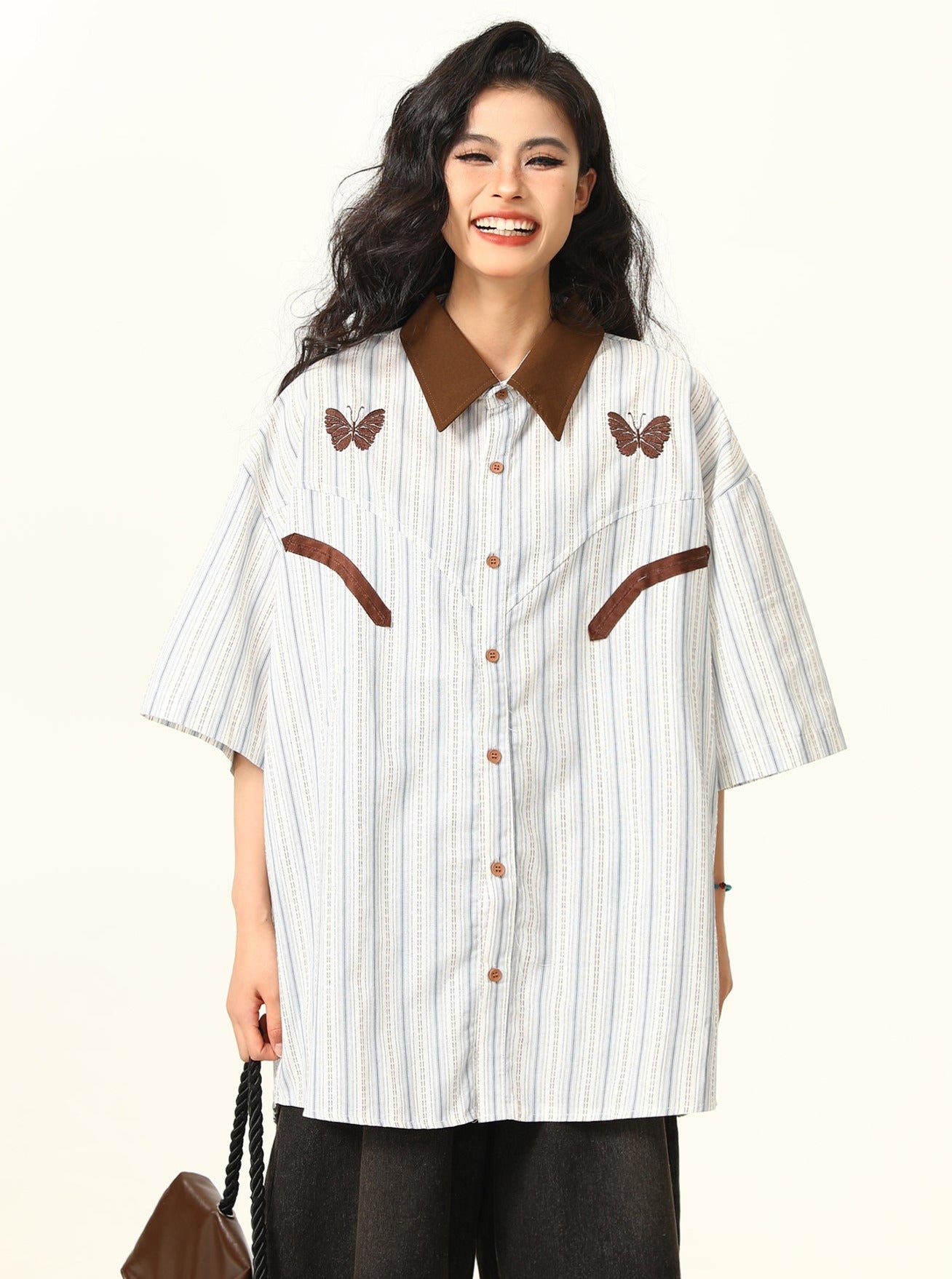 Butterfly Western Stripe Button-Up Shirt