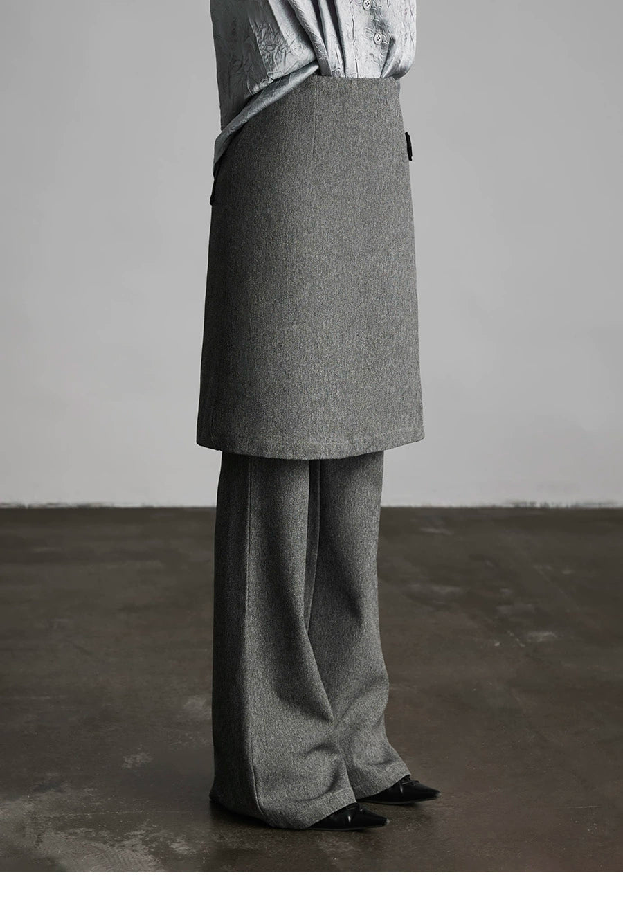 Gray Wide-Leg Suit Culottes