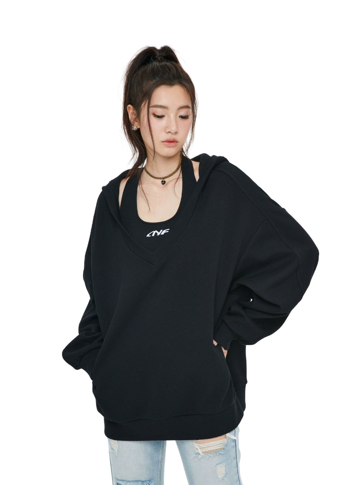 Oversized V-Neck Sweatshirt