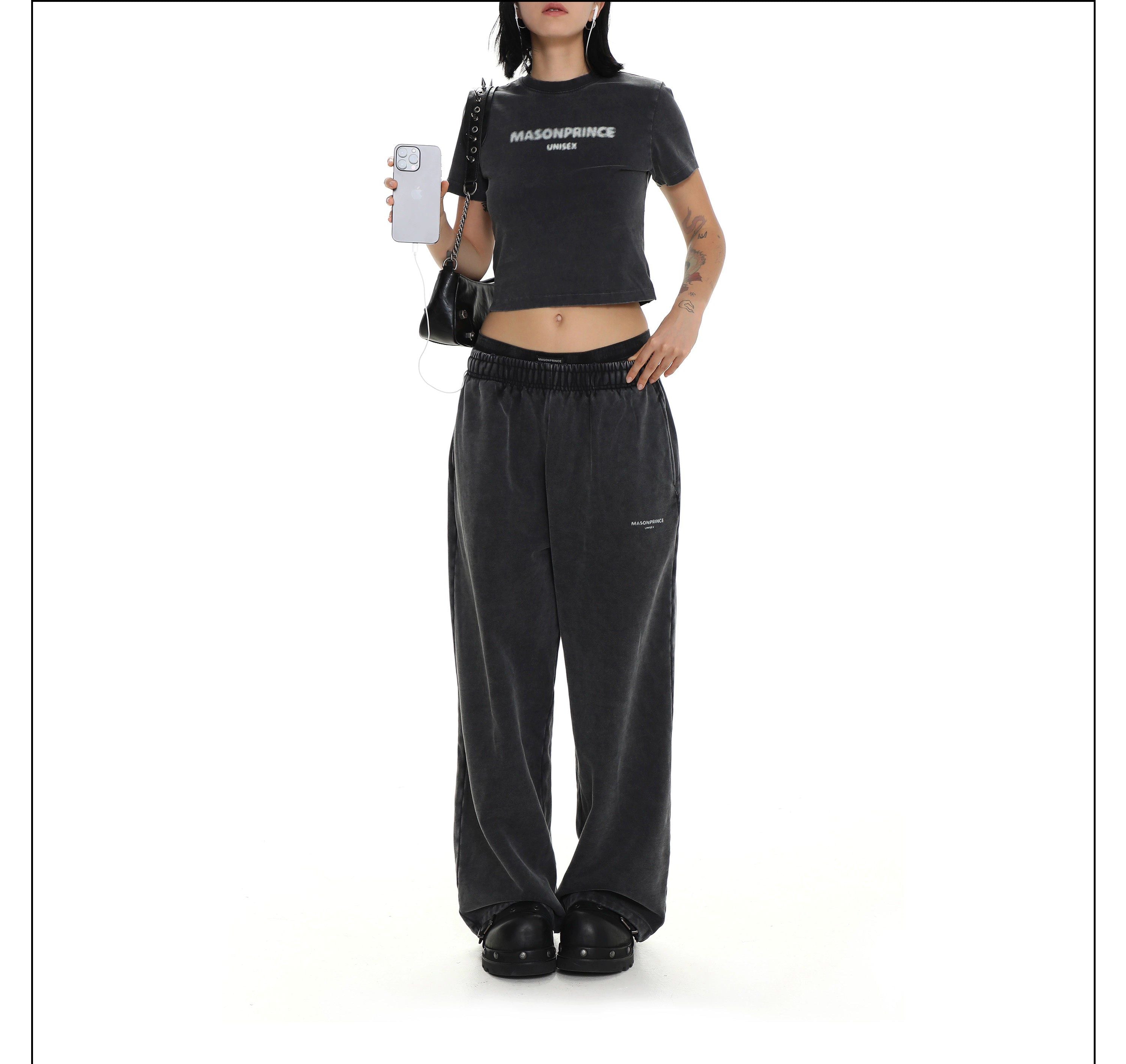 Sweatpants with Washed & Gartered Effect - chiclara