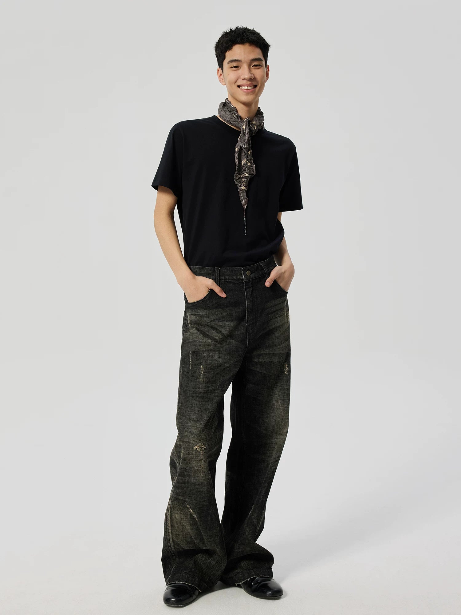 Nightscar Distressed Wide-Leg Jeans