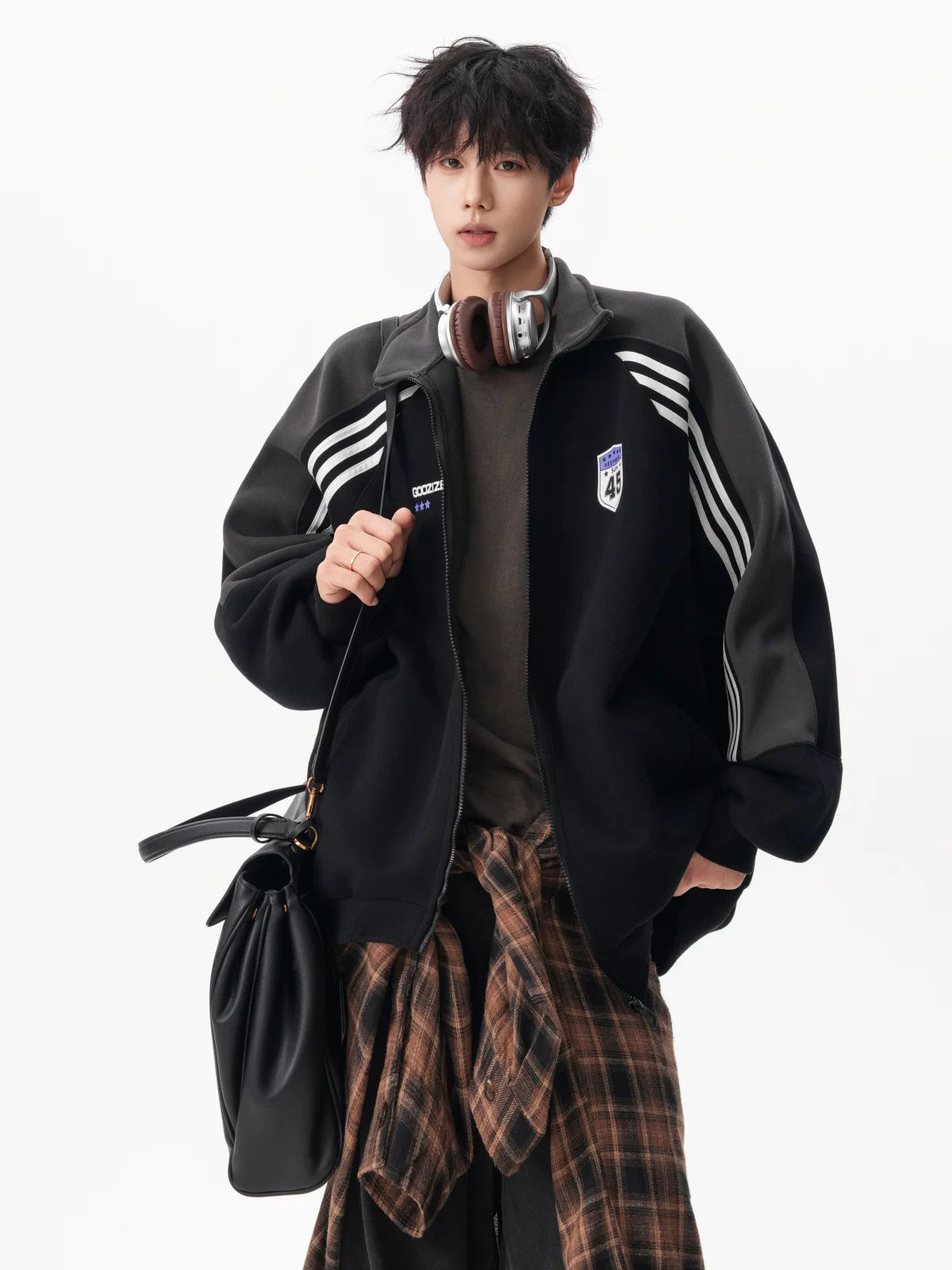 Varsity Track Stripe Zip Bomber Sweater