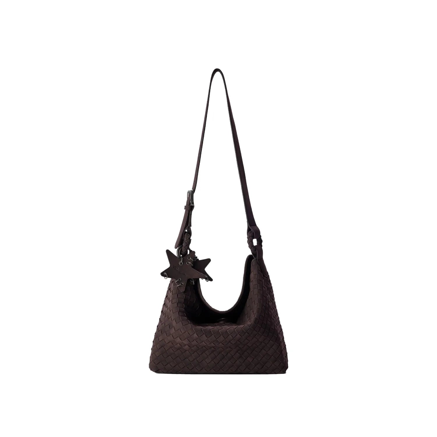 Suede Braided Star Shoulder Bag - Ebony Brown