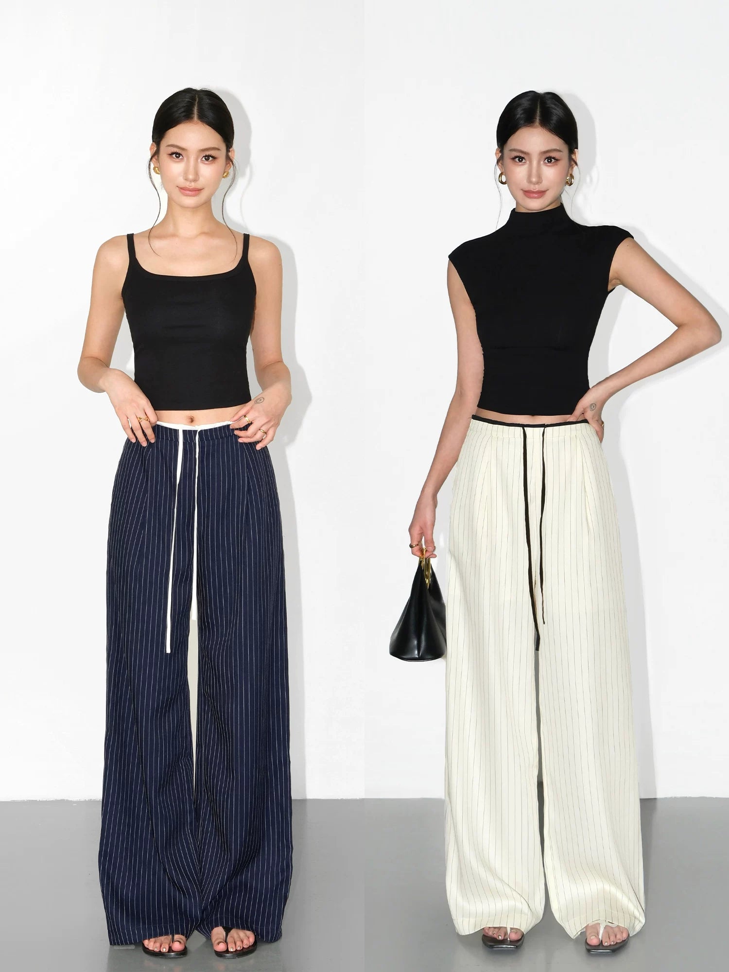 Pinstripe Drawstring Wide Leg Pants