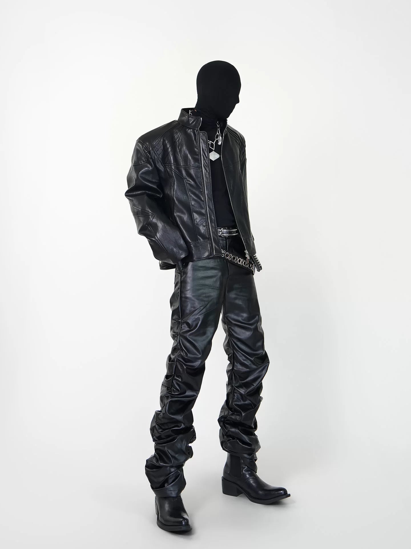 Vortex Spine Pyramid‑Stud PU Leather Jacket