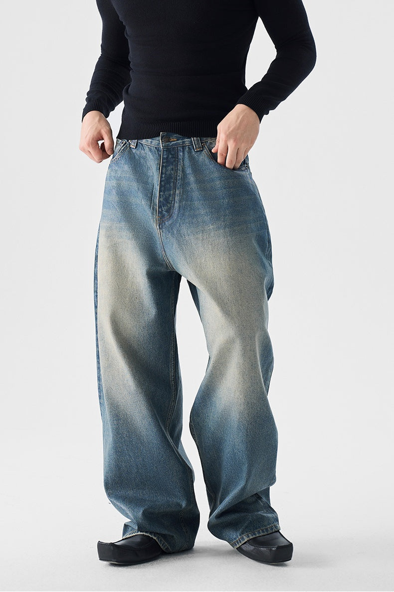 Vintage Waxed Finish Wide-Leg Jeans