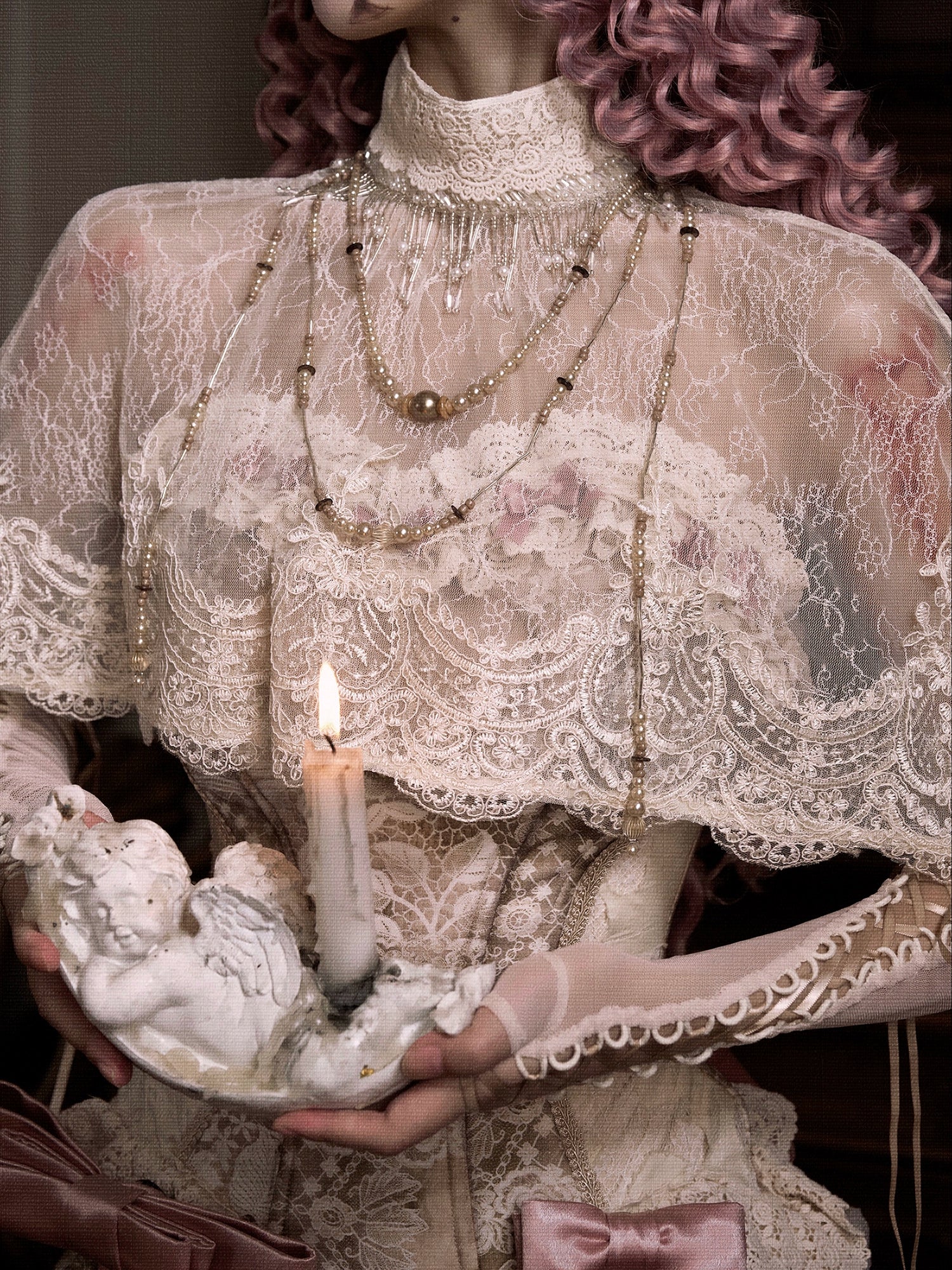 Victorian Ivory Lace High Collar Capelet