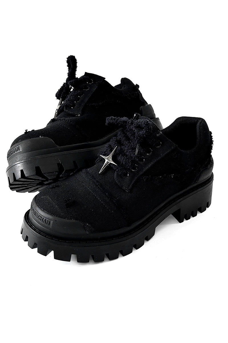 Chunky Black Canvas Platform Sneakers with Rugged Soles