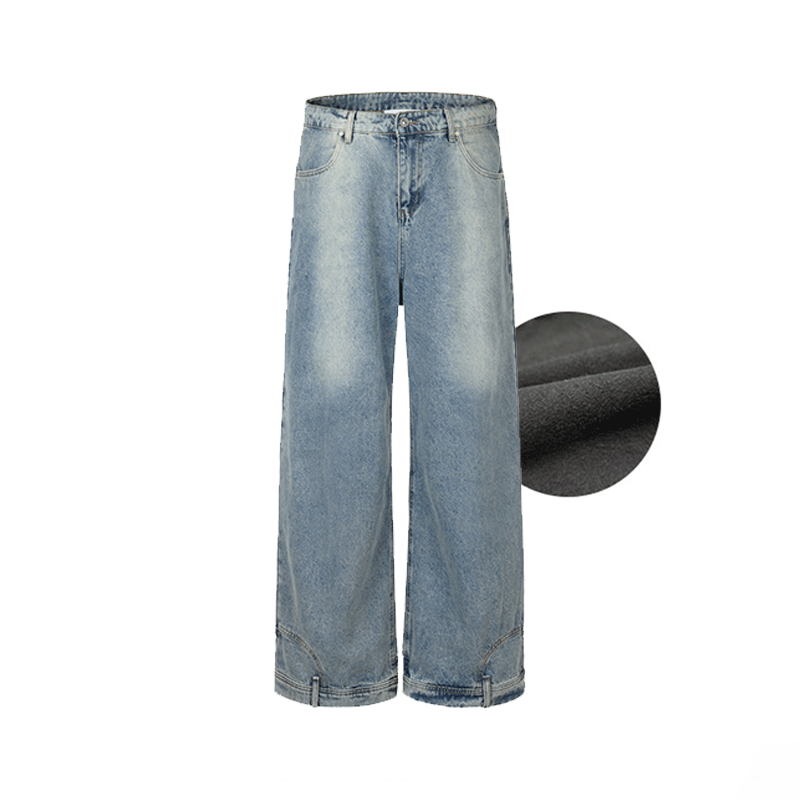 Wide-Leg Black Denim Jeans with Back Patch Pocket