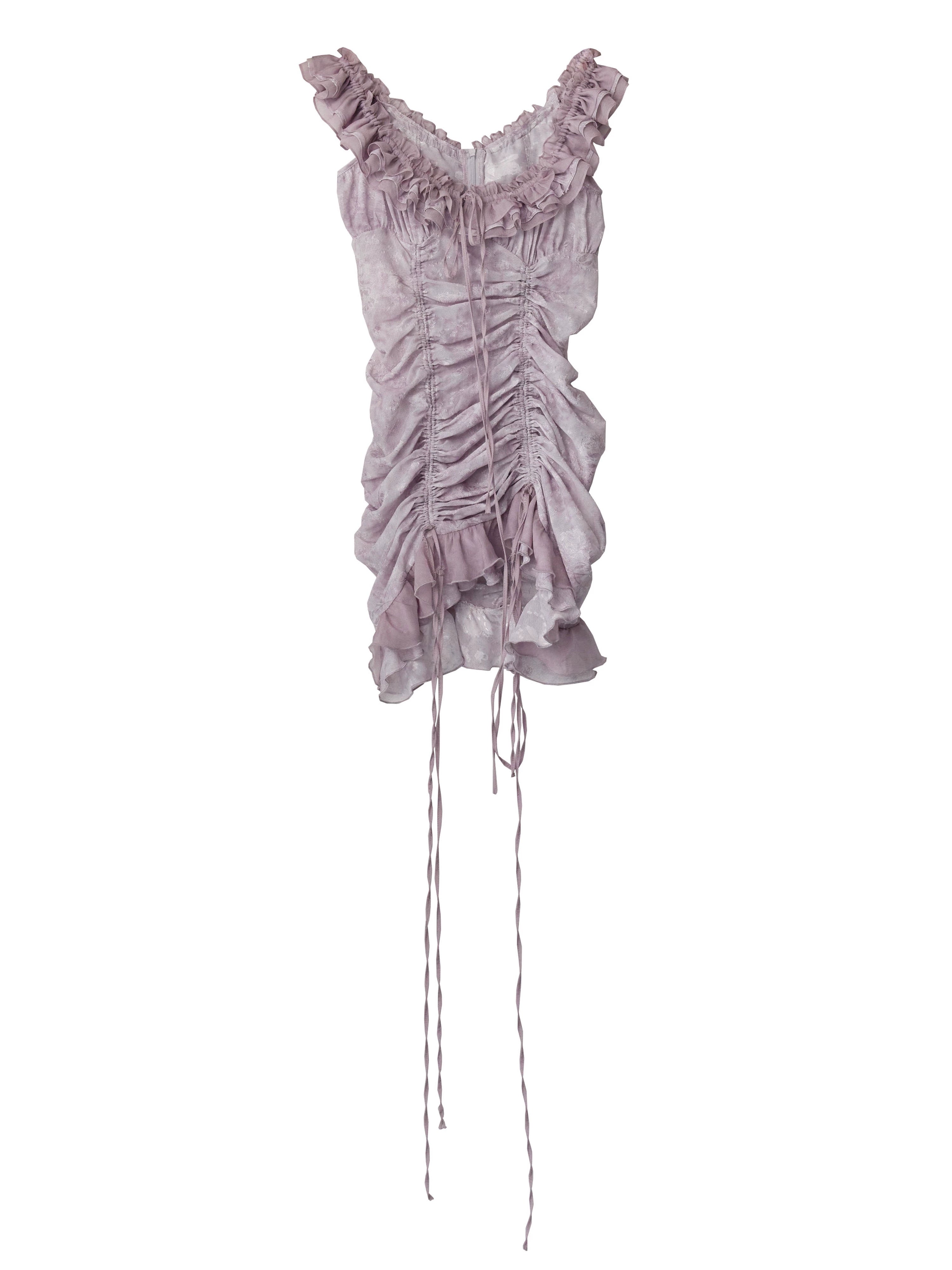 Gray Purple Off - Shoulder Ruffled Dress