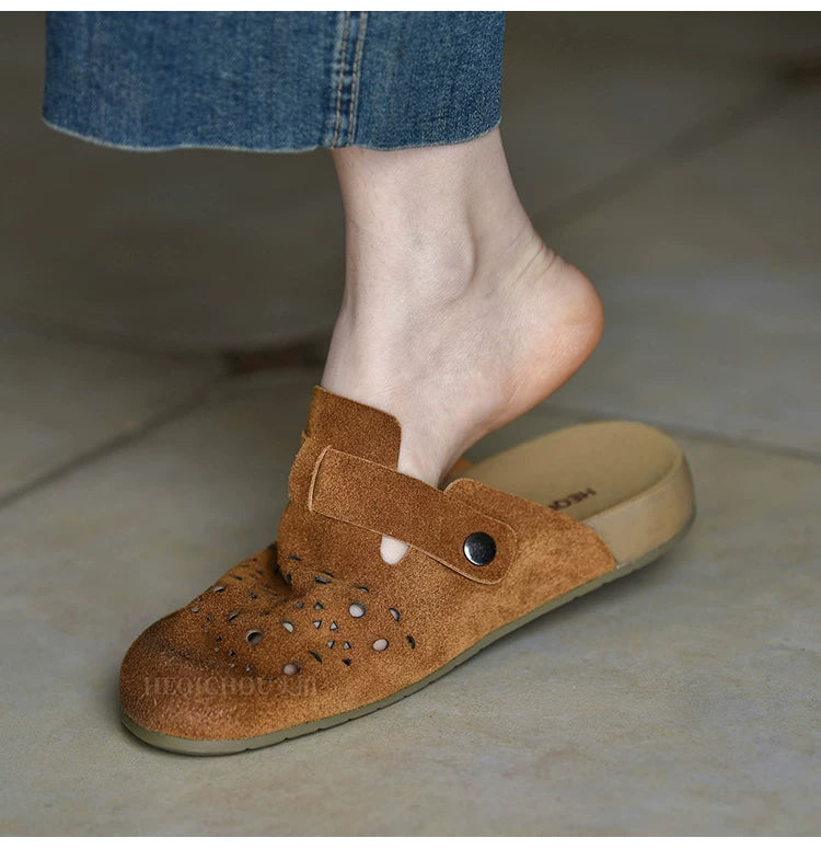 Caspian Buckle Cutout Suede Clogs